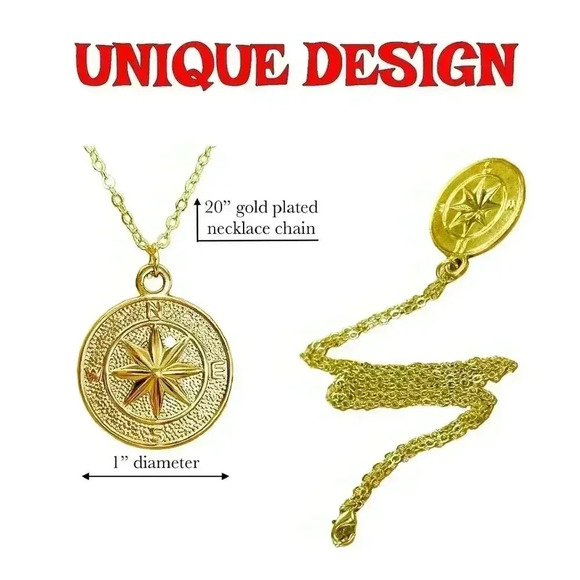 Gold coin compass necklace nautical jewelry made with love - Picture 4 of 9